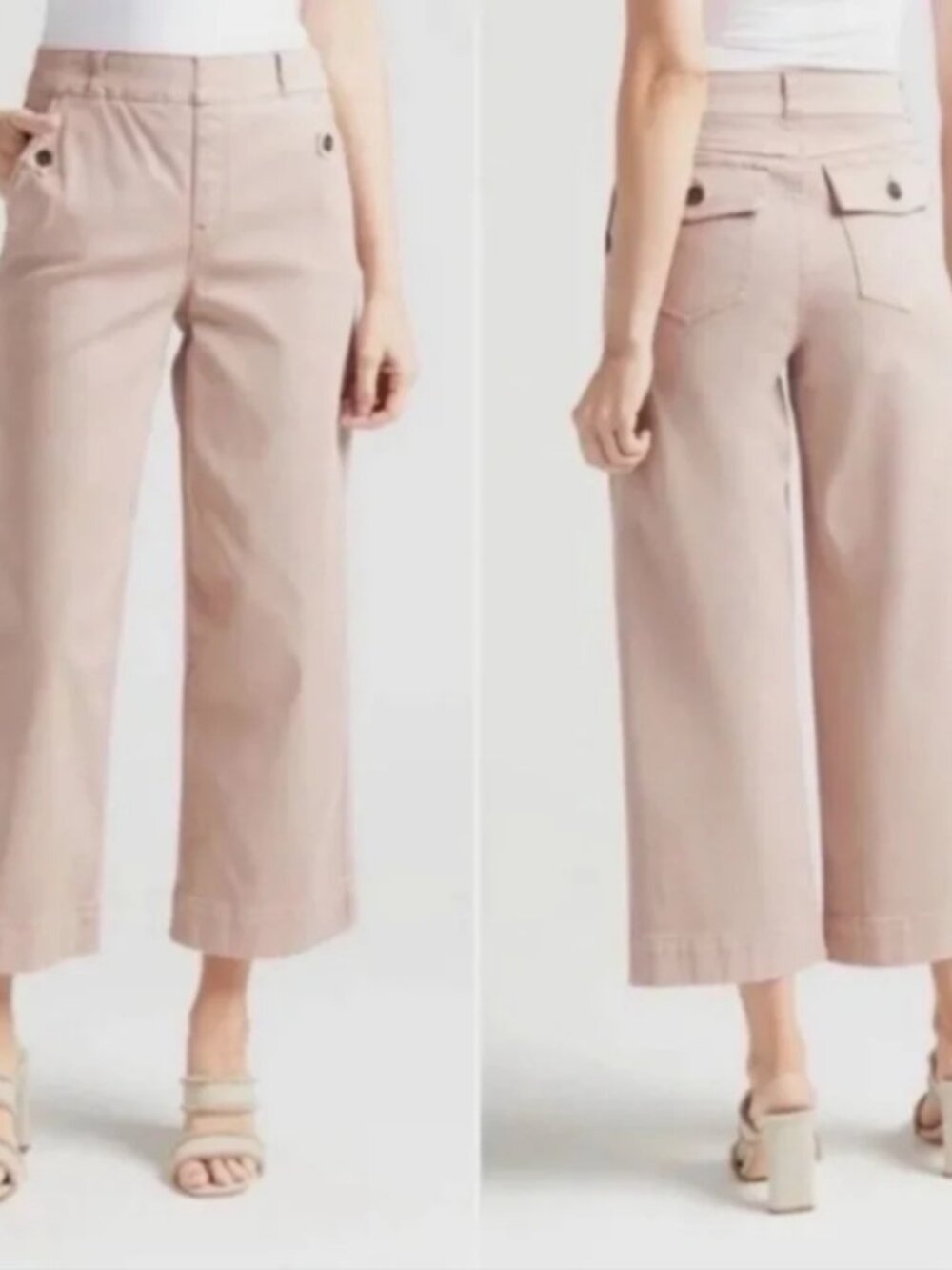 SPANX Stretch Twill Wide Leg Cropped Pants Pale Pink Hi Rise Womens Size XS